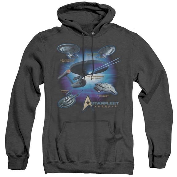 Star Trek Starfleet Vessels Adult Heather Hoodie Sweatshirt Black
