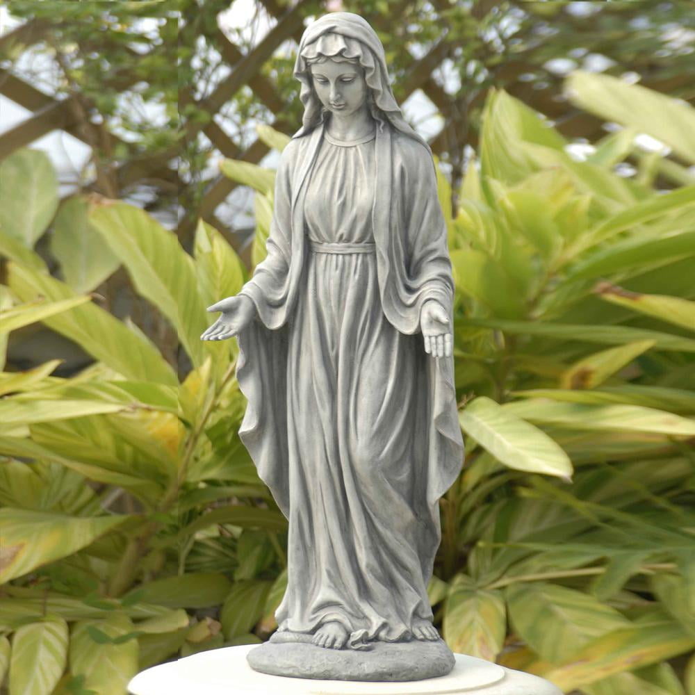 LuxenHome Virgin Mary Statue Outdoor, 30'' Gray Religious Blessed Mother Garden Statue, Indoor Outdoor Sculptures for Living Room, Yard, Patio, Front Porch Decor