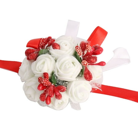 - Wedding Prom Party Foam Rose Shaped Girl Bridesmaid Hand Decor Wrist Flower Red