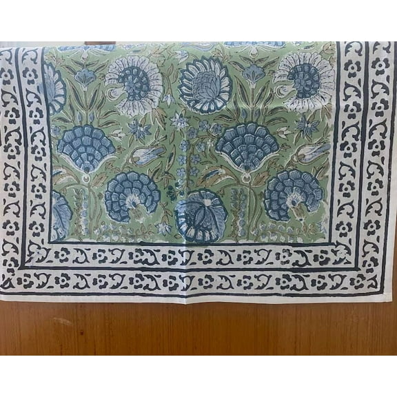New Era Creation Sage Green Print Table Cloth, Cover India Cotton Table Linen, Custom,Gift for Her,Indian Table Cloth Indigo Print