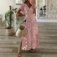 thumbnail image 1 of LOVZFMLL Robe Longue Décontractée Unie à Manches Courtes pour Femme, Col en V, Printemps et Été, Rouge, 4TG, 1 of 3
