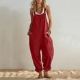 thumbnail image 2 of BLTIBY Summer Jumpsuits for Women Cotton Linen Casual Sleeveless Wide Leg Overalls Jumpsuit Trendy Beach Vacation Outfits with Pockets Red XXL, 2 of 7
