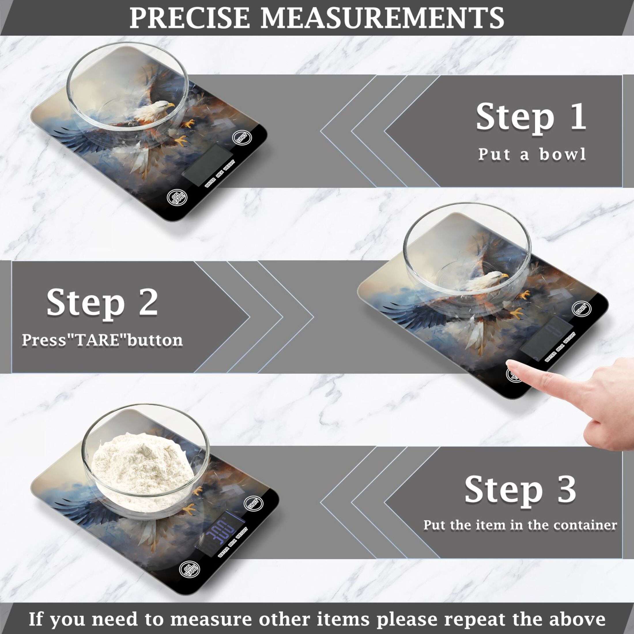 Eagle by Painting Food Scale Digital Kitchen Scale Waterproof Tempered Glass Tare Function 11 lb for Baking Cooking Meal Prep