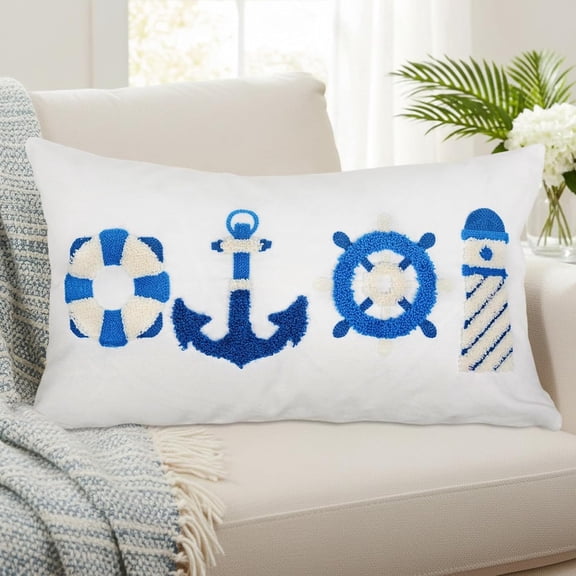 Embroidered Coastal Pillow Covers 12x20 Inch Beachy Decor Ocean Nautical Pillowcase for Home Sofa Bedroom Cushion Case Holiday Summer Fall Xmas Outdoor Indoor Decorations