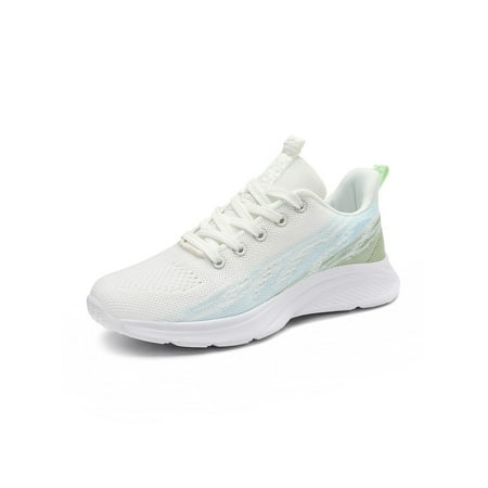 

Zodanni Womens Comfort Athletic Shoes Sports Round Toe Breathable Shock Absorption Low Top Running White Green 7.5