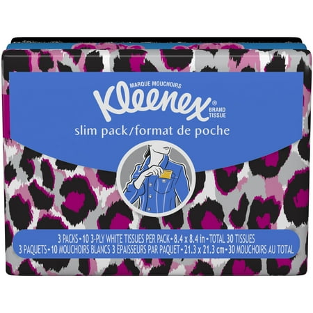 Kleenex Facial Tissue, White, Wallet Pack, 10 Sheets, 3 Ct