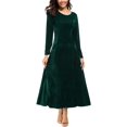 thumbnail image 1 of Robe en Velours pour Femmes Élégante, Col Rond Manches Longues Robe Noire Unie, 1 of 5