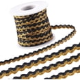 thumbnail image 1 of 16,4 yardas x 5 mm Cinta de flecos ondulados negros y dorados con brillo metálico, cinta zigzag trenzada, encaje de borde ondulado, cinta tejida, cinta en zigzag, 1 of 9