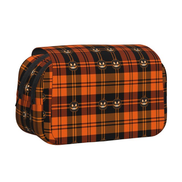 Easygdp Halloween Tartan Plaid para Estuche de Lápices con Tapa Flip, Suministros de Oficina y Universidad para Adolescentes y Adultos