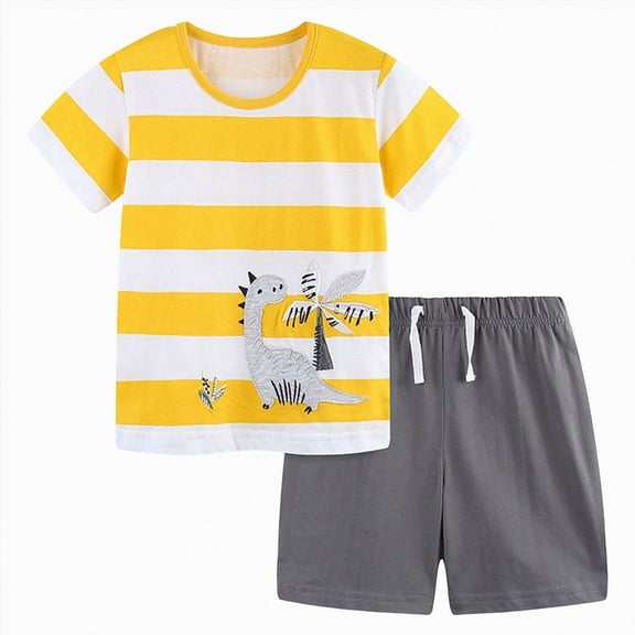 NIEWTR Toddler Summer Outfits Sets Boys Short Sleeve Shorts Pajamas Set 2T 3T 4T Soft Breathable 2-Piece Loungewear Kids Summer Pjs for Boys 2-6 Years Dailywear Set(A-Yellow,2-3 Years)