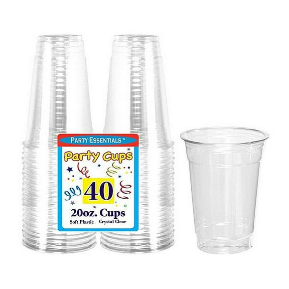 1 - Party Essentials 20 Oz. Soft Plastic Cups - Clear 40 Ct.
