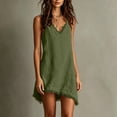 thumbnail image 6 of ClodeEU Women's V Neck Adjustable Spaghetti Strap Dress with Fringe Trim,Casual Summer Mini Dress Army Green,Women's Plus L, 6 of 8