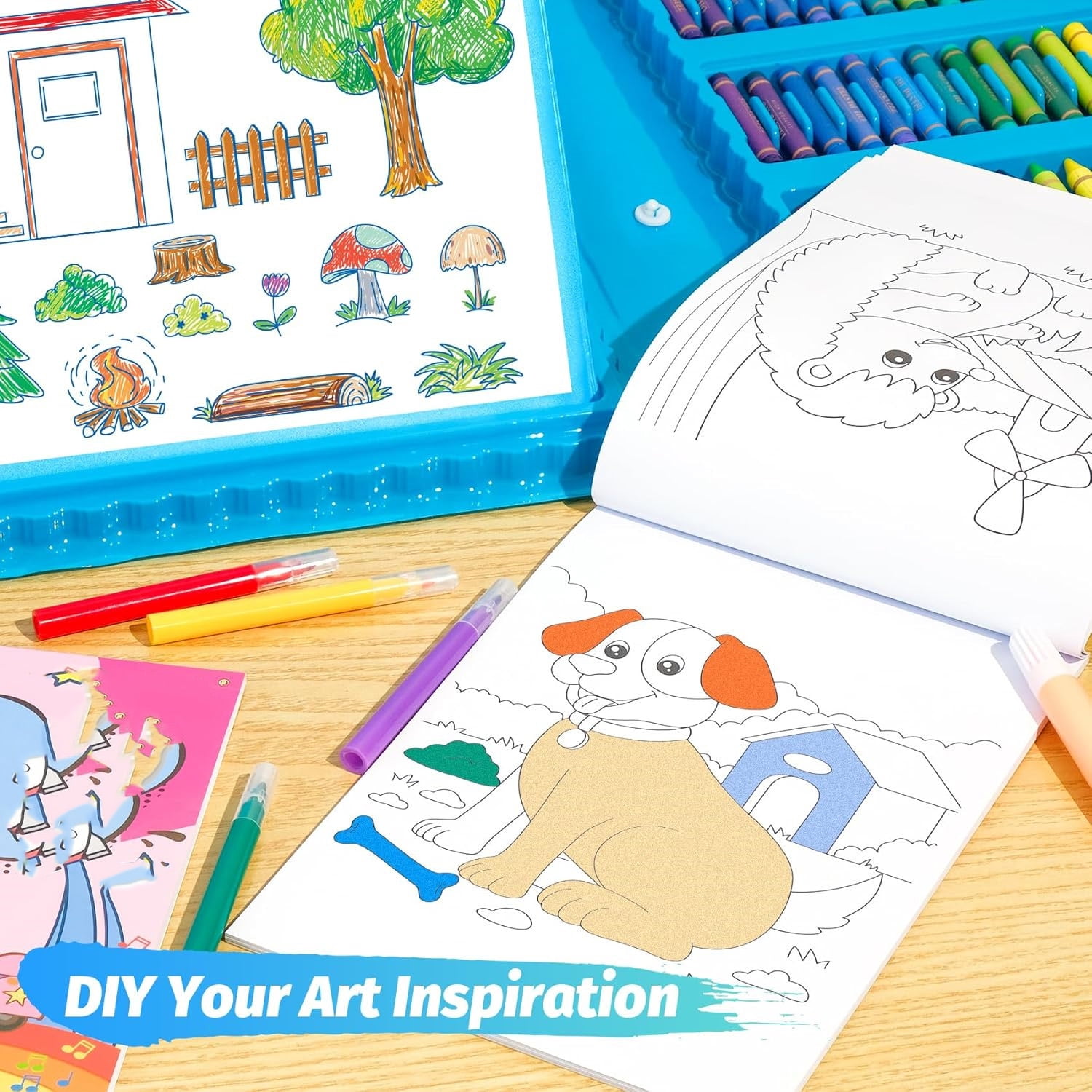 208 Pcs Art Supplies for Kids,Bexikou Drawing Art Kit Painting Art Set for Girls Boy, Art Kit Gift Box with Trifold Easel, Includes Pastels, Crayons, Colored Pencils, Coloring Book, Scissors