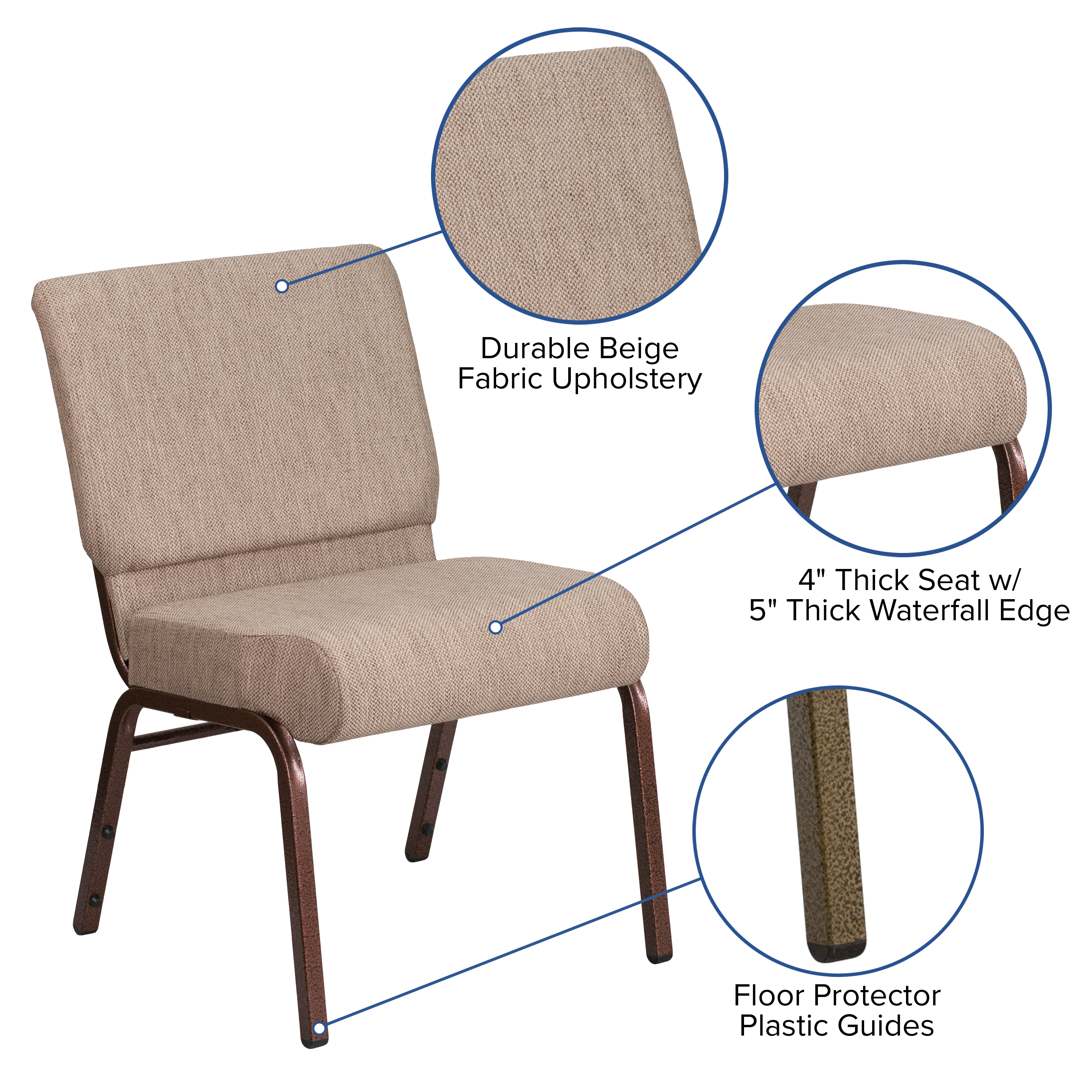 Flash Furniture HERCULES Series 21''W Stacking Church Chair in Beige Fabric - Copper Vein Frame - image 5 of 12