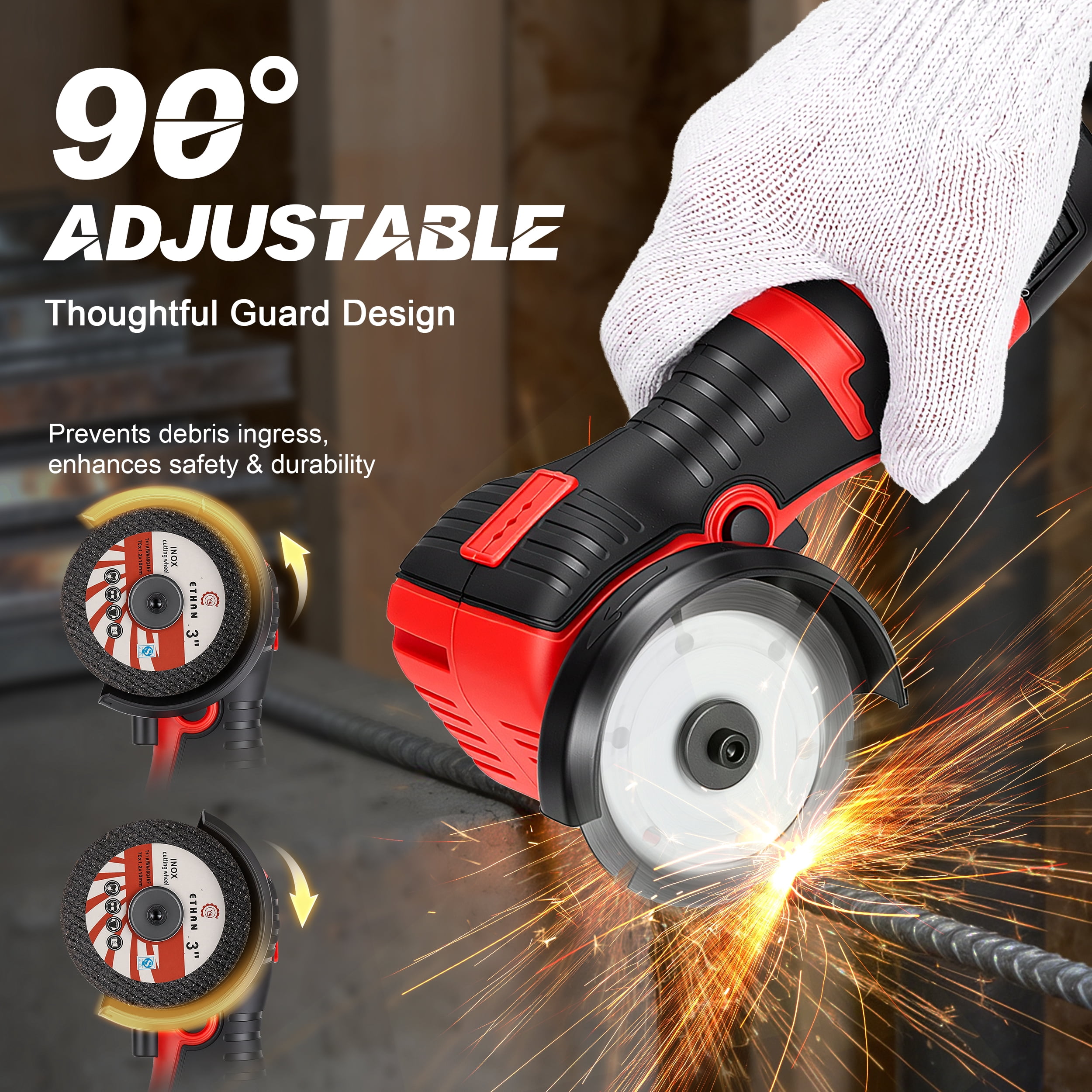 RELOIVE Angle Grinder Kit,28000RPM 4-in-1 Cordless Mini Electric Angle Grinding Tool with 2pcs 16.8V 2.0Ah Battery,9 Pcs Cutting Discs for Cutting Metal, Wood, Stone, DIY & Home Repair