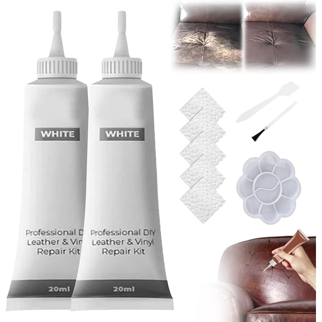 Advanced Leather Repair Gel, Multifunctional Couch and Jacket Repair Kit, Leather Repair Kit for Car Seat Vinyl Repair Kit, Premium Leather Repair Kit for Furniture (White*2)