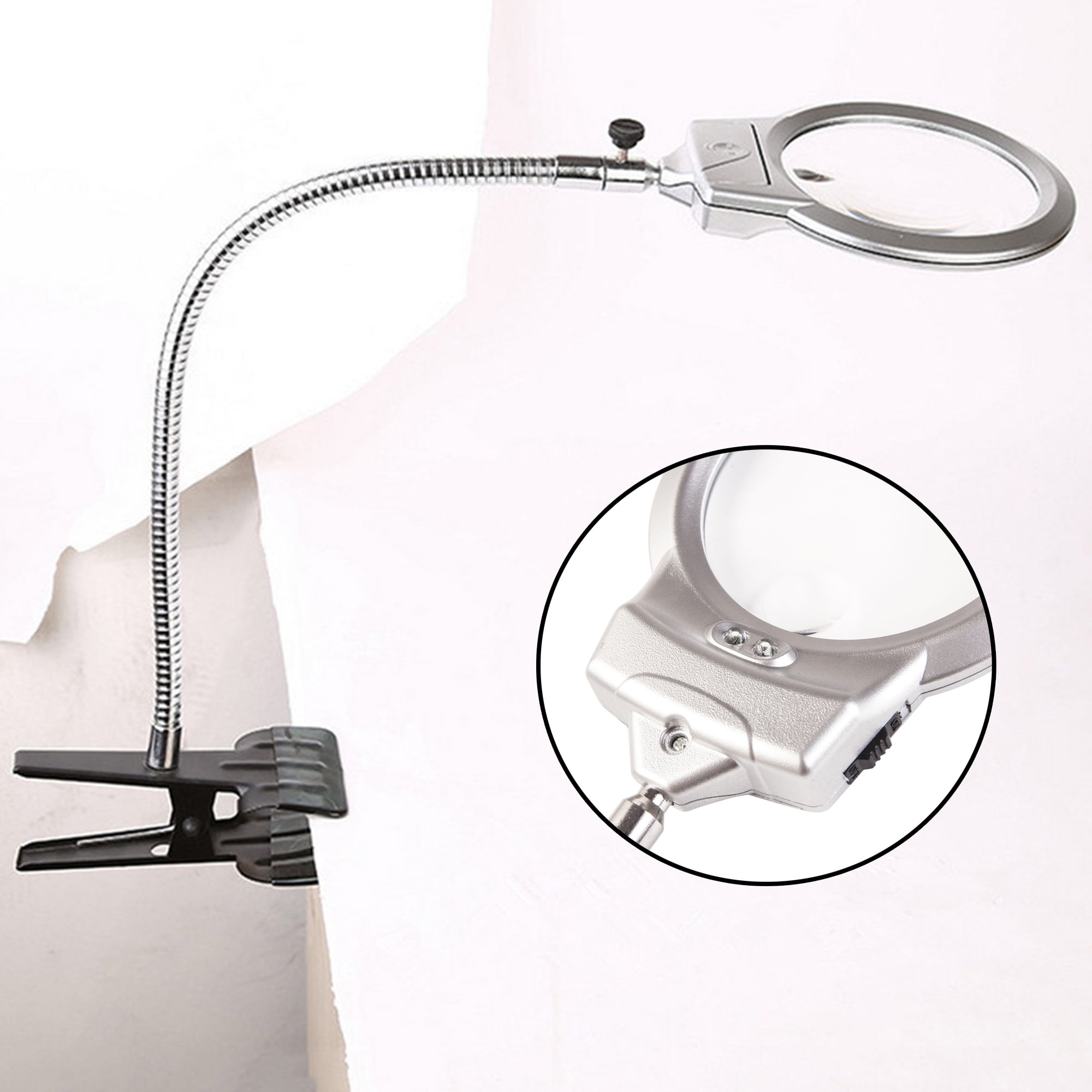 DODOING 2.25X 5X Large Lens LED Lighted Lamp Clamp On Table Desk Crafts