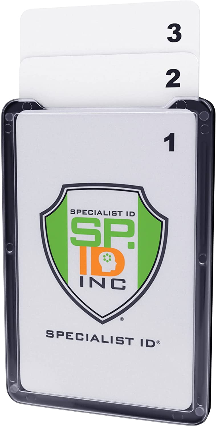5 Pack - 3 Card Badge Holder Up to Three ID Badges - Heavy Duty Vertical Rigid Hard Plastic Case for Multiple Cards - Polycarbonate - Tactical CAC, Smart & Swipe I'd Holders by Specialist ID (Black)