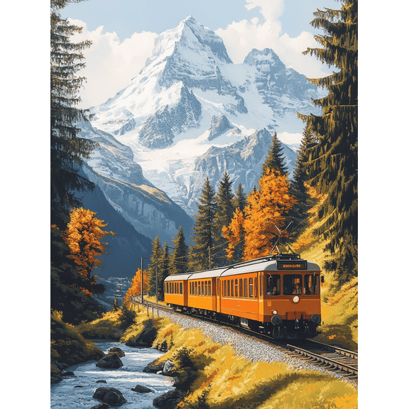 Autumn Mountain Train Canvas Print/Wall Art, Perfect for Living Room, Dining Room, and Decoration.