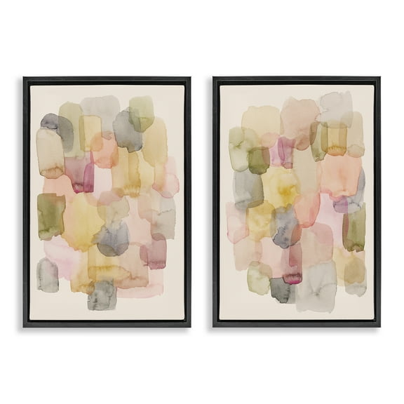 Stupell Industries Muted Layered Neutrals Abstract Painting Black Floater Framed Canvas Art Print Wall Art, 17 x 25, Set of 2