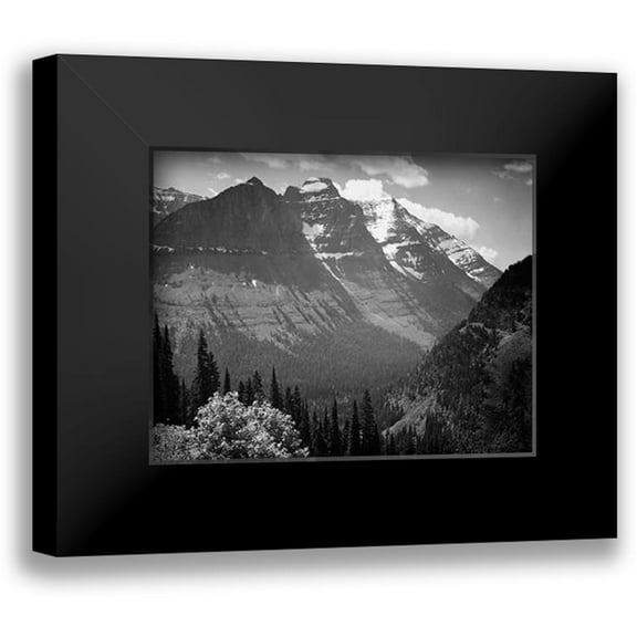 Adams, Ansel 14x12 Black Modern Framed Museum Art Print Titled - Snow Covered Mountains, Glacier National Park, Montana - National Parks and Monuments, 1941