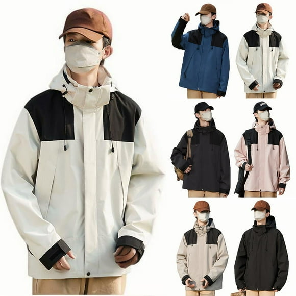 Sentmoon Running Jacket Color Block Long Sleeve Drawstring Hooded Neck Woman Winter Coat Oversized Zipper Windbreaker Waterproof Fall Clothes with Pockets Trendy for Travel and Hiking XL