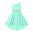 thumbnail image 3 of YEAHDOR Girls One Shoulder Bridesmaid Birthday Party Rhinestones Belt Irregular Hem Swing Dress Mint Green 14, 3 of 5