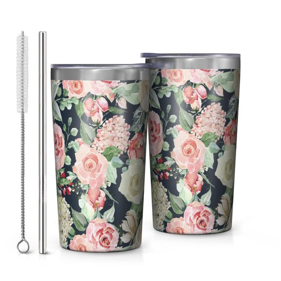 Pioneer Flower 10oz Tumblers Stainless Steel Tumbler with Lid and Straw,Vacuum Insulated Double Wall Travel Tumbler Cups with Cleaning Brush for Coffee, Tea