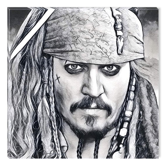 Startonight Canvas Wall Art Black and White Abstract Jack Sparrow Celebrity Prisma, Dual View Surprise Artwork Modern Framed Ready to Hang Wall Art 100% Original Art Painting 31.50 X 31.50 inch