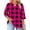 Hot Pink, variant on Plus Size Tops for Women Keyhole Neck Three Quarter Sleeve Plaid Shirts Loose Daily Trendy Blouses Tops,Blue,XXXL