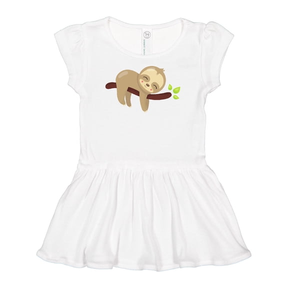 Inktastic Cute Sloth Sleeping On Tree Branch, Lazy Sloth Girls Baby Dress
