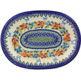 thumbnail image 2 of Polish Pottery 11½-inch Oval Platter (Red Cornflower And Blue Butterflies Theme) Signature UNIKAT Hand Painted + Certificate of Authenticity, 2 of 6
