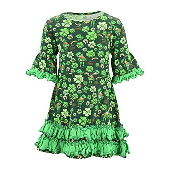 Unique Baby Girls StPatricks Day Leperchaun Flowy Dress (6Y, Green)
