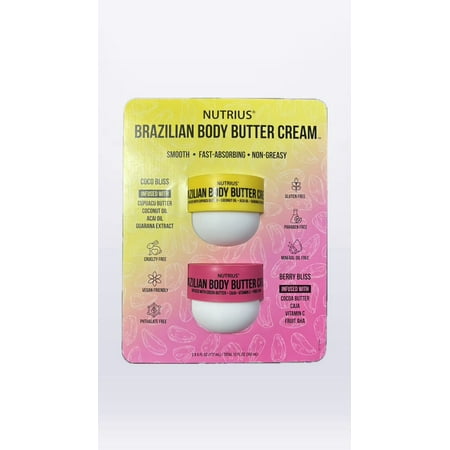 Nutrius Brazilian Body Butter Cream 2 pack 6 oz each Coco Bliss and Berry Bliss
