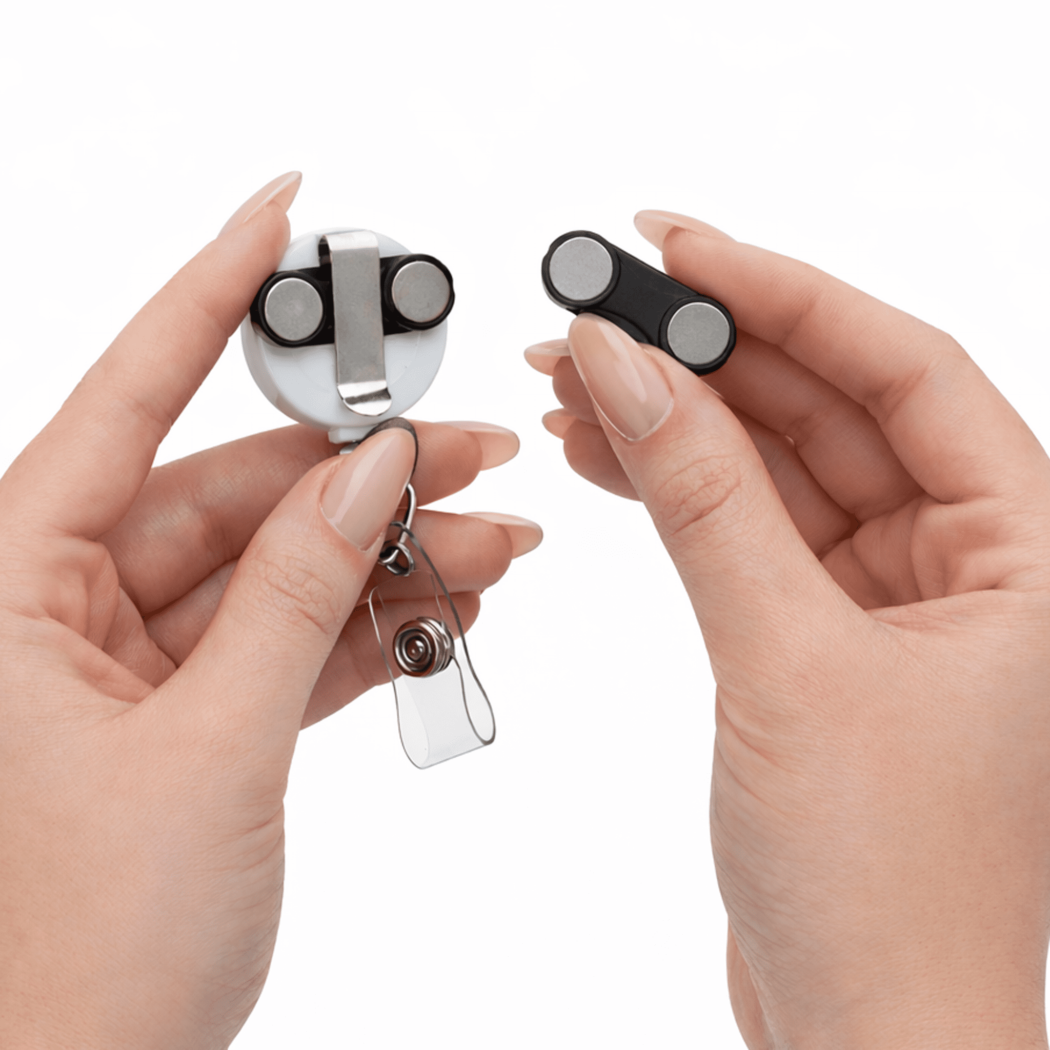 5 Pack - Magnetic Name Badge Holder Retractable Badge Reel with Magnet Back - Retracting Magnetic Badge Lanyard ID Holder for Magnetic ID Badge Holder for Shirt or Suit Lapel Work Badges (White)