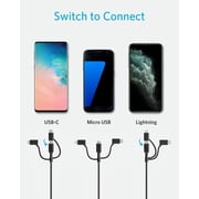 Anker Powerline II 3-in-1 Cable, Lightning/Type C/Micro USB Cable, 3ft, Black