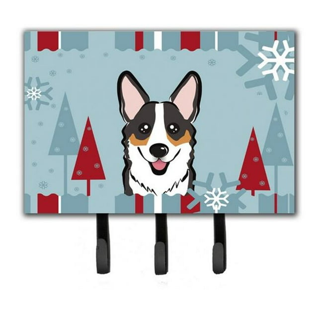 Winter Holiday Tricolor Corgi Leash & Key Holder