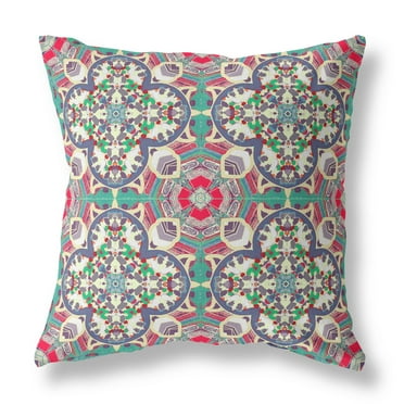 Clover Leaf Floral Suede Zippered Pillow with Insert Green Grey Pink 16"x16"