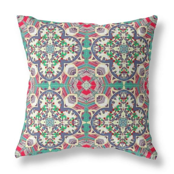 Clover Leaf Floral Indoor/Outdoor Fabric Pillow with Zip in Green Gray Pink20x20