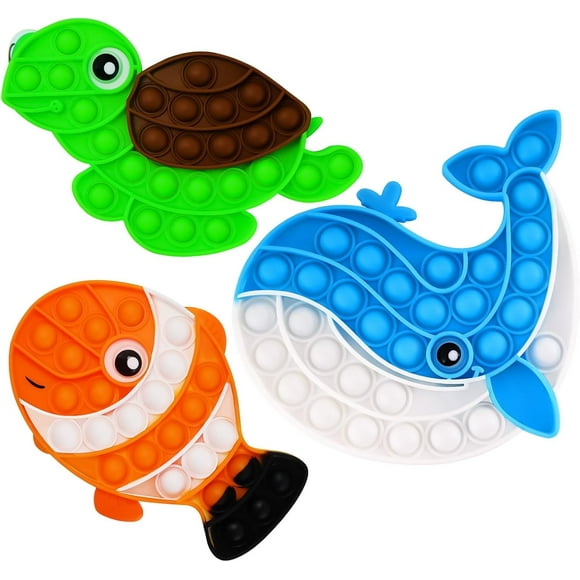 WJCA 3 Pcs Kids Ocean Animal Fidget Toys, Ocean Bubble Popper Fidget Toy, Silicone Squishy Sensory Toys, Stress Relief Toys for Kids & Adults, Ideal Gifts for Classroom, School, Party Favors