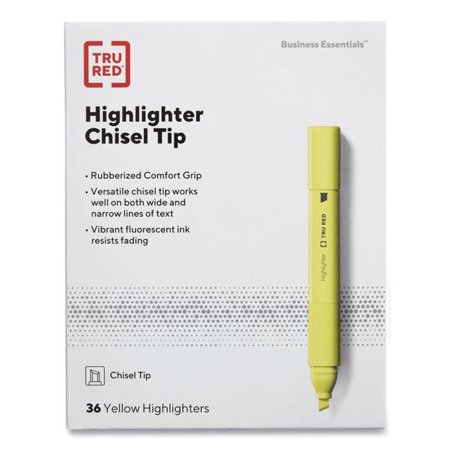 Tru Red TR54582 Pen Style Chisel Tip Highlighter, Yellow - Box of 36 ...