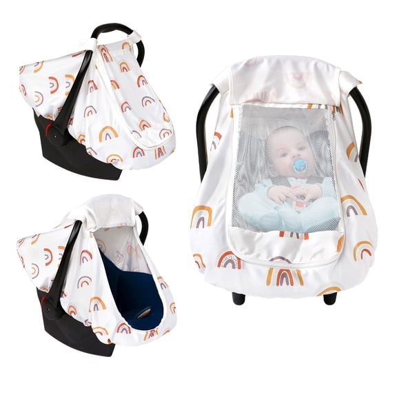 Beavtaens Baby Car Seat Cover, Stretchy Infant Carseat Canopy, with Breathable Peep Window, Rainbows