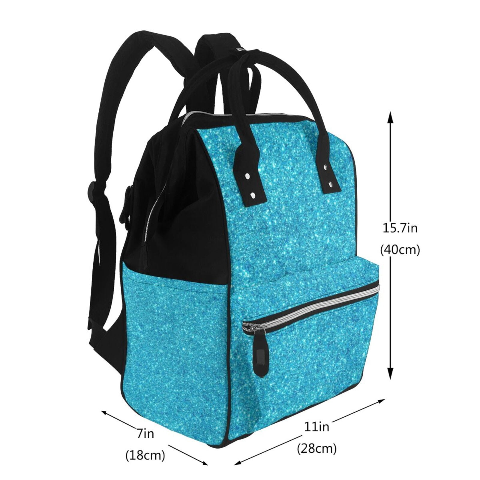 Ratiio Blue Glitter Mummy Backpack - Waterproof Twill Canvas, Large Capacity Diaper Bag with Multiple Pockets and Adjustable Straps
