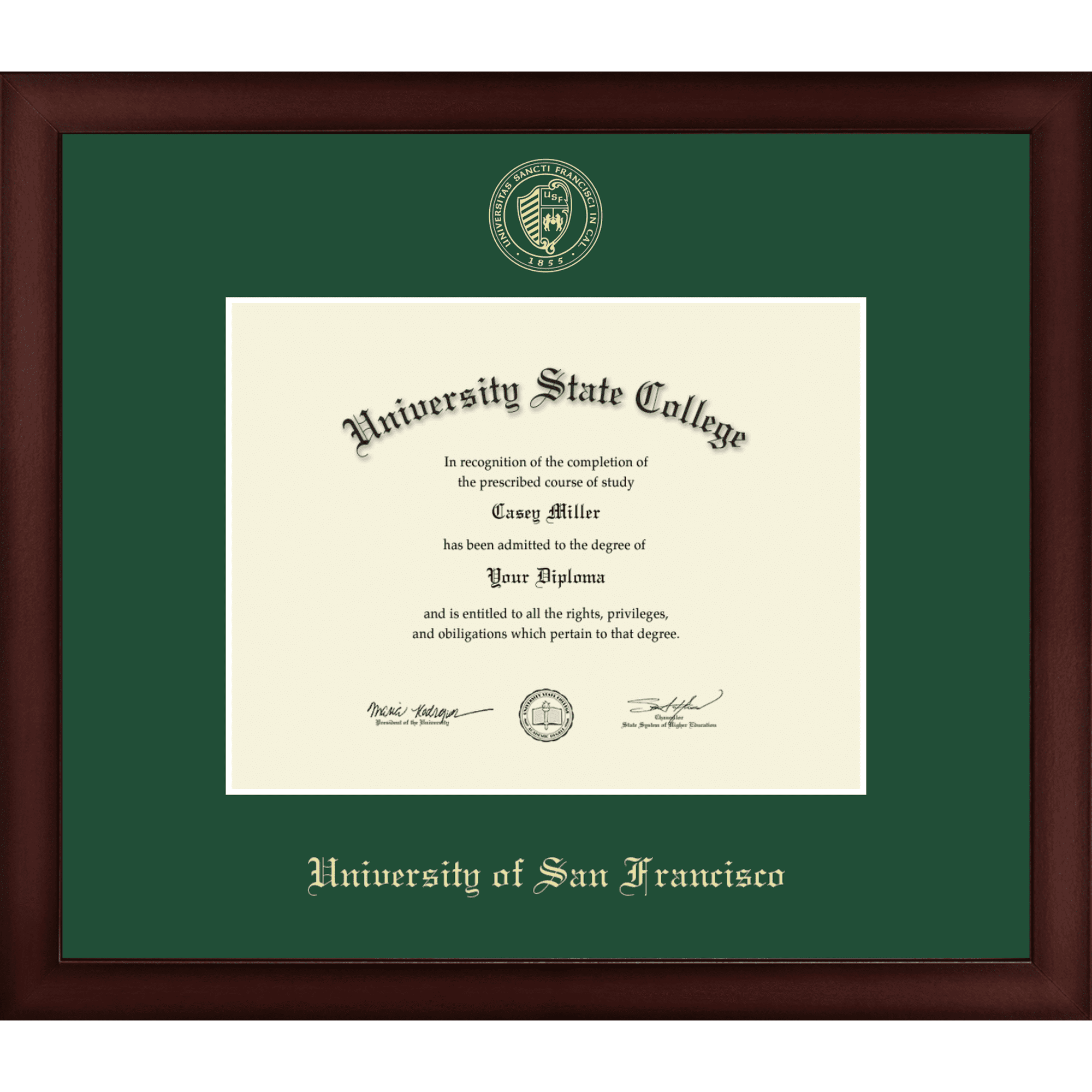 University of San Francisco Diploma Frame, Document Size 9" x 7"