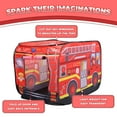 thumbnail image 2 of AOKESI Pop Up Play Tent Foldable Fire Truck Tent with 3 Openings, Indoor Outdoor Kids Pretend Playhouse Toys for Toddlers (Fire Car), 2 of 6