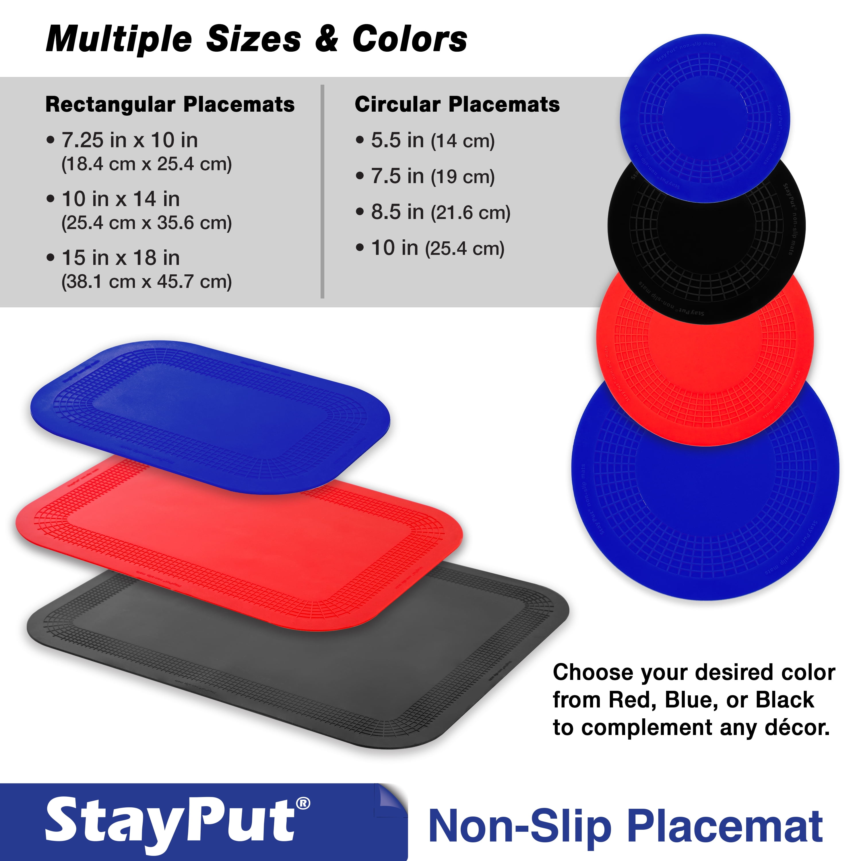 Stayput non-slip placemat, rectangular pad, 7.25'' x 10'', red