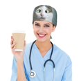 thumbnail image 2 of Yiaed Funny Cat Print Turban Hat for Women Men Comfortable Adjustable Cleaning Working Cap with Sweatband, 2 of 4