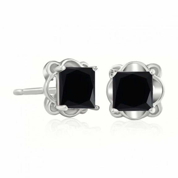 Mauli Jewels Ear Rings for Women 2.00 Carat Princess Shape Black Diamond Stud Earrings Carat 14K Solid White Gold 4 Prong-Setting