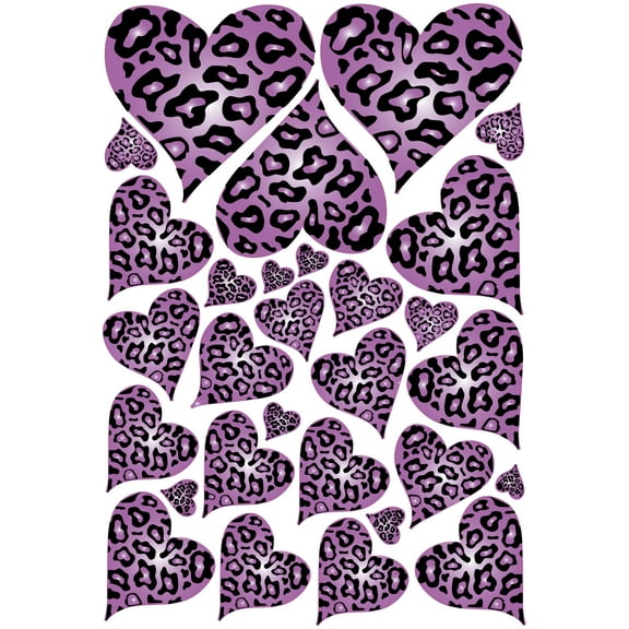 Purple Leopard Cheetah Print Hearts Wall Stickers Decals