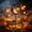 As shown1, variant on Skeleton & Pumpkin Moon Garden Stake Light, Outdoor Waterproof LED Yard Decoration, with Crescent Hanging Lanterns, for Garden Patio Solar Halloween